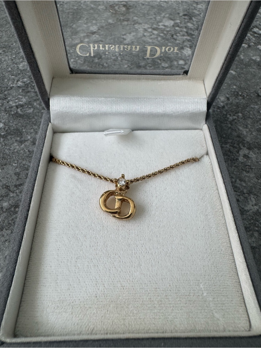 Vintage Christian Dior Gold Tone CD Pendant Necklace 18"